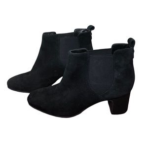Anne Klein Gisela Suede Leather Booties Black with Block Heel SZ 7.5